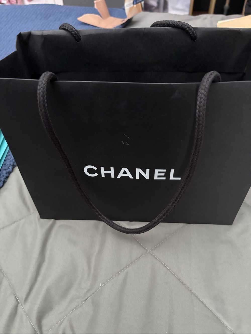 CHANEL Black and White Logo Paper Shopping Bag